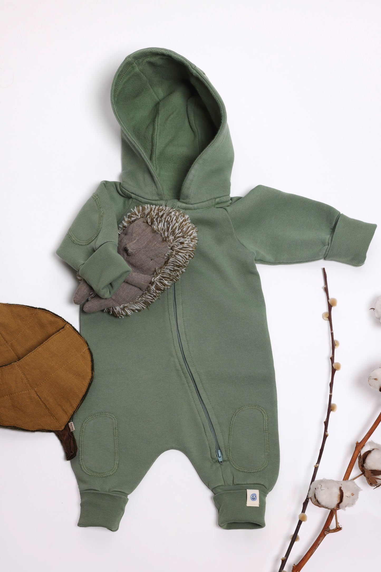 Day onesie, hood and thick fleece - Green